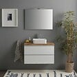 KIAMAMI VALENTINA - Meuble De Salle De Bain Suspendu 80 Cm Blanc Brillant, Plateau Chêne Naturel, Miroir Et Lampe | Benaco - vignette