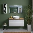 KIAMAMI VALENTINA - Meuble Salle De Bain Suspendu 100 Cm Blanc Export Avec Plan Chêne Naturel, Miroir Et Lampe | Berlin - vignette
