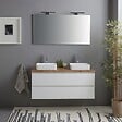 KIAMAMI VALENTINA - Meuble Salle De Bain Suspendu 120 Cm Blanc Brillant Avec Plan Chêne Et Miroir Avec Lampes | Benaco - vignette