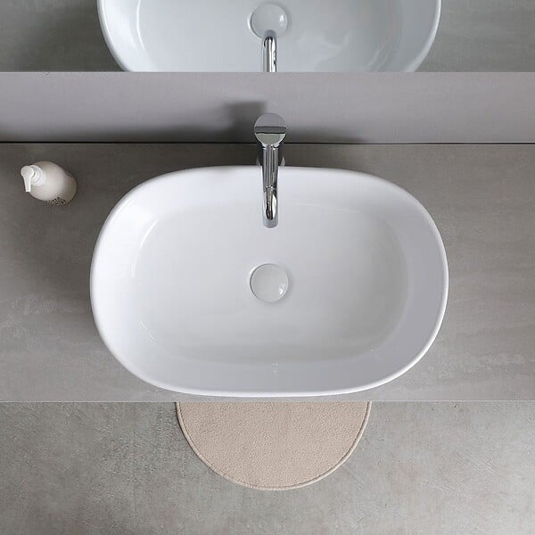 KIAMAMI VALENTINA - Meuble De Salle De Bain Suspendu 60Cm Avec Plateau Effet Béton, Miroir Et Lampe | Berlin - large
