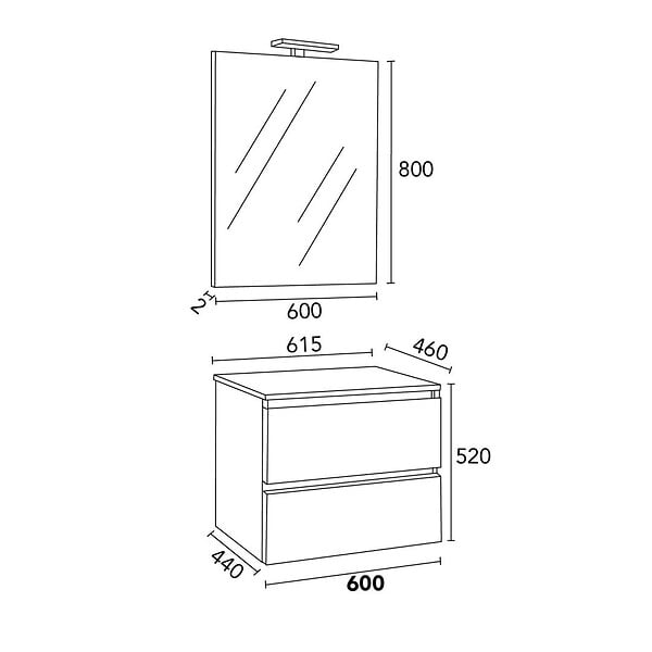 KIAMAMI VALENTINA - Meuble De Salle De Bain Suspendu 60Cm Avec Plateau Effet Béton, Miroir Et Lampe | Berlin - large