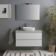 KIAMAMI VALENTINA - Meuble De Salle De Bain Suspendu 80 Cm Blanc Brillant Avec Plateau Effet Béton Moderne | Benaco - vignette