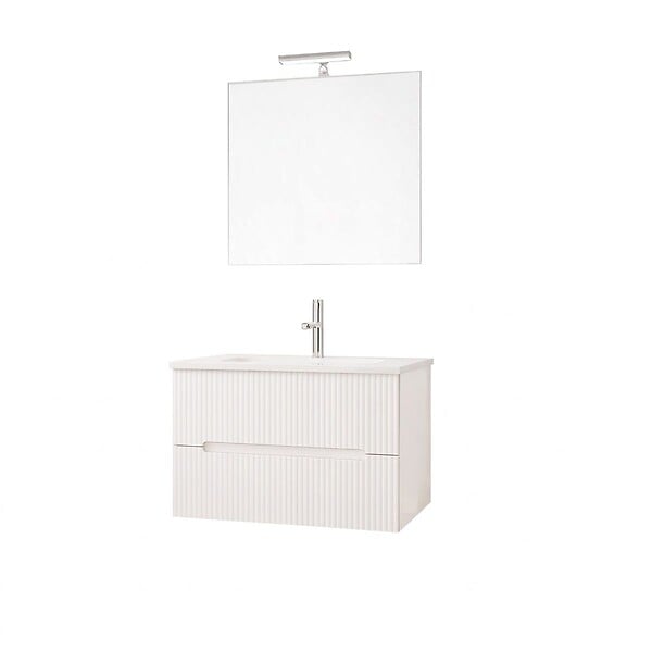 KIAMAMI VALENTINA - Meuble De Salle De Bain Suspendu 80Cm Blanc Avec Façade Cannelée Blanche | Magnolia - large