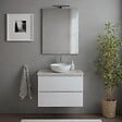 KIAMAMI VALENTINA - Meuble Salle De Bain Suspendu 60 Cm Blanc Brillant Avec Plateau Effet Béton Et Miroir | Benaco - vignette