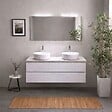 KIAMAMI VALENTINA - Meuble Salle De Bain Suspendu 120 Cm Blanc Export, Plateau Effet Béton, Double Vasque, Miroir Et Lampe | Berlin - vignette