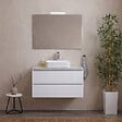 KIAMAMI VALENTINA - Meuble Salle De Bain Suspendu 80Cm Blanc Avec Plan Béton, Miroir Et Lampe | Berlin - vignette