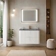 KIAMAMI VALENTINA - Meuble De Salle De Bain Suspendu 80 Cm Blanc Cannelé Moderne | Hollywood - vignette