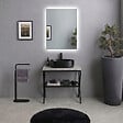 KIAMAMI VALENTINA - Meuble De Salle De Bain Sur Pied 60Cm Avec Structure Métallique Noire, Étagère En Verre Et Plateau Aspect Béton | Manchester - vignette