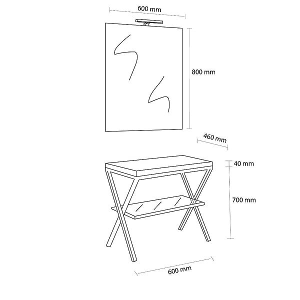 KIAMAMI VALENTINA - Meuble De Salle De Bain Sur Pied 60Cm Avec Structure Métallique Noire, Étagère En Verre Et Plateau Aspect Béton | Manchester - large