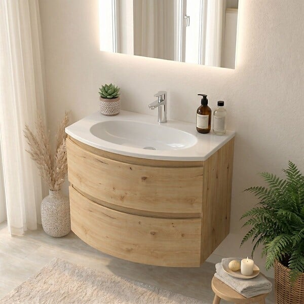 KIAMAMI VALENTINA - Meuble De Salle De Bain Suspendu 70 Cm Courbe Chêne Doré Moderne | Los Angeles - large