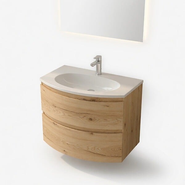KIAMAMI VALENTINA - Meuble De Salle De Bain Suspendu 70 Cm Courbe Chêne Doré Moderne | Los Angeles - large