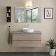 KIAMAMI VALENTINA - Meuble Salle De Bain Suspendu 100 Cm Chêne, 2 Tiroirs, Plan Béton Et Miroir 100X60 Avec Lampe | Berlin - vignette