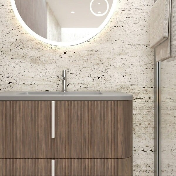 KIAMAMI VALENTINA - Meuble De Salle De Bain Suspendu 100 Cm Finition Cannage Tabac Moderne | Hollywood - large