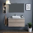 KIAMAMI VALENTINA - Meuble Salle De Bain Suspendu 80 Cm Chêne Avec Plan Béton, Miroir 80X60 Et Lampe | Berlin - vignette