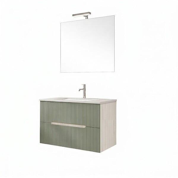 KIAMAMI VALENTINA - Meuble Salle De Bain Suspendu 80Cm Chêne Glacé Et Vert Sauge | Magnolia - large