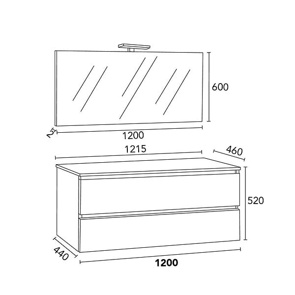 KIAMAMI VALENTINA - Meuble Salle De Bain Suspendu 120 Cm Chêne Well Avec Plan Beton, Miroir 120X60 Et Lampe | Berlin - large