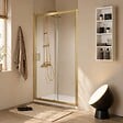 KIAMAMI VALENTINA - Porte De Douche Pour Niche 110 Cm Or Brossé Avec Panneau Fixe Et Coulissant | City - vignette