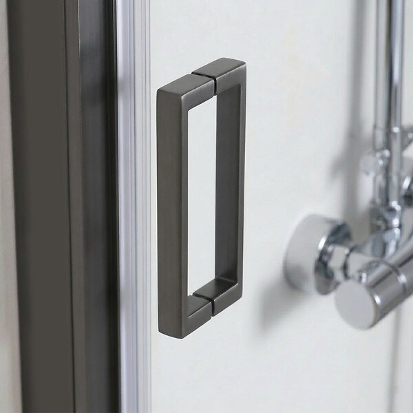 KIAMAMI VALENTINA - Porte De Douche 120 Cm Coulissante Avec Panneau Fixe 80 Cm Finition Gun Metal Et Verre Transparent | City - large