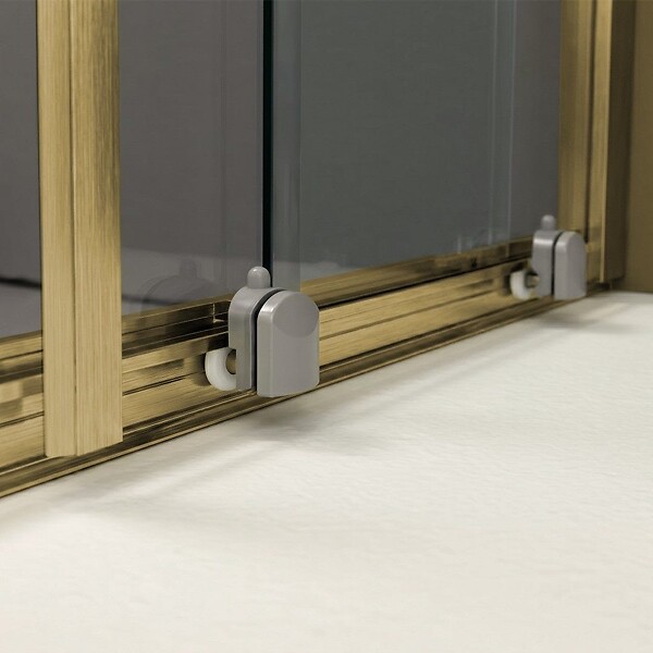 KIAMAMI VALENTINA - Porte De Douche Pour Niche 150 Cm Or Brossé Avec Panneau Fixe Et Coulissant | City - large