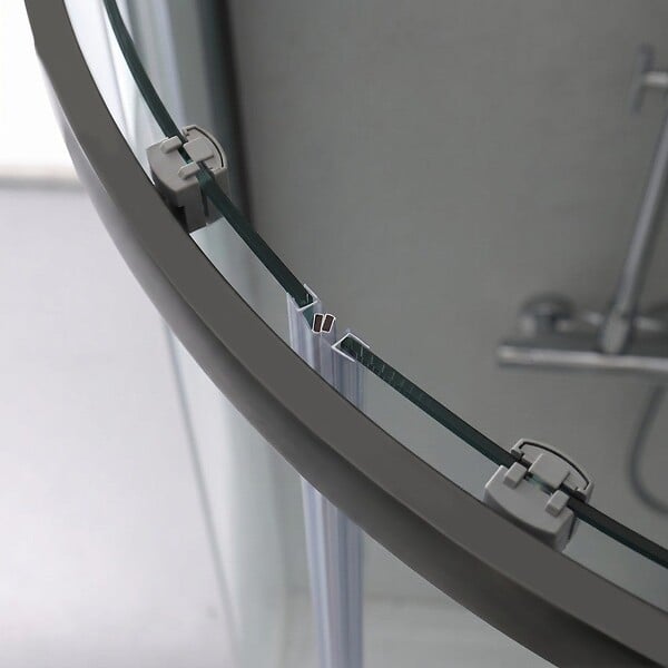 KIAMAMI VALENTINA - Cabine De Douche Semi-Circulaire 80X80 Cm Gun Metal Verre Transparent Portes Coulissantes | City - large