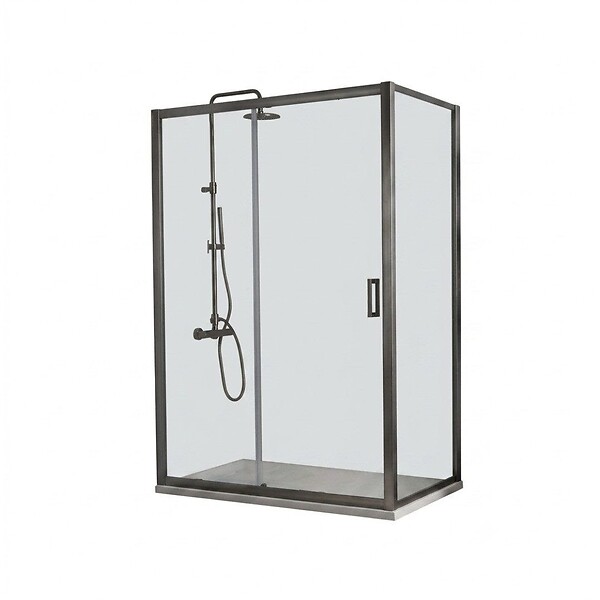 KIAMAMI VALENTINA - Porte De Douche Pour Niche 100 Cm Avec Panneau Fixe Et Coulissant En Verre Transparent | City - large