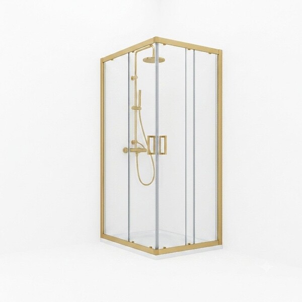 KIAMAMI VALENTINA - Cabine De Douche Carrée 90X90 Cm Verre Transparent 6 Mm Or Brossé | City - large