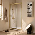 KIAMAMI VALENTINA - Porte De Douche Pour Niche 140 Cm Or Brossé, Verre Trempé 6 Mm, Coulissante | City - vignette