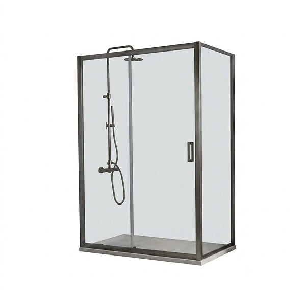 KIAMAMI VALENTINA - Porte De Douche Coulissante Pour Niche 120 Cm Verre Transparent Gris Canon De Fusil | City - large