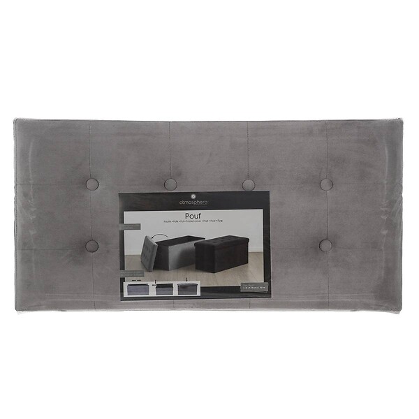 ATMOSPHERA - 2 en 1 Pouf pliant double et coffre de rangement Velours Gris foncé 76 x H 38 cm - large