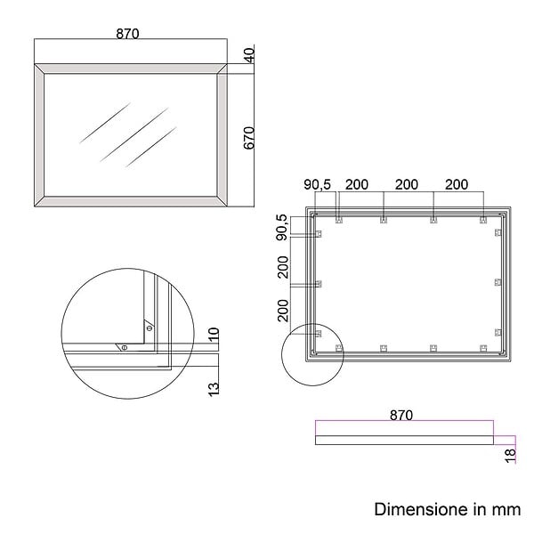 KIAMAMI VALENTINA - Miroir Rectangulaire Avec Cadre En Aluminium L.67 H.87 Cm - large