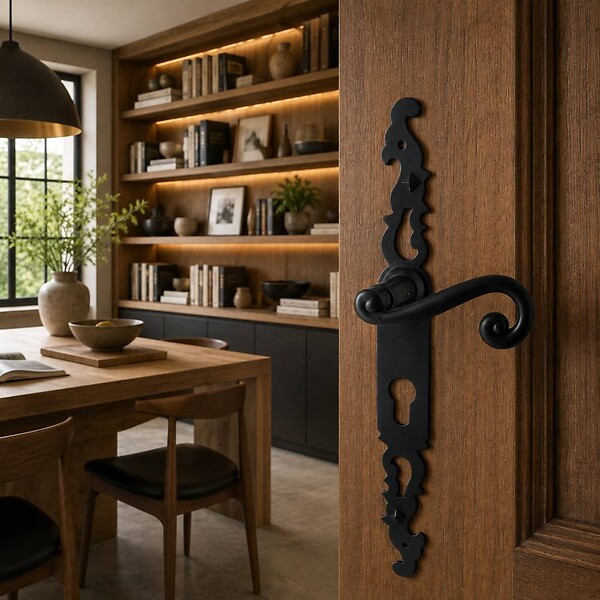 SECURY-T - Poignées de porte fer forgé COQ noir 330X36 mm Trou de cylindre i - large