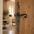 SECURY-T - Poignées de porte fer forgé COQ vieil argent 330X36 mm Trou de clé L - vignette