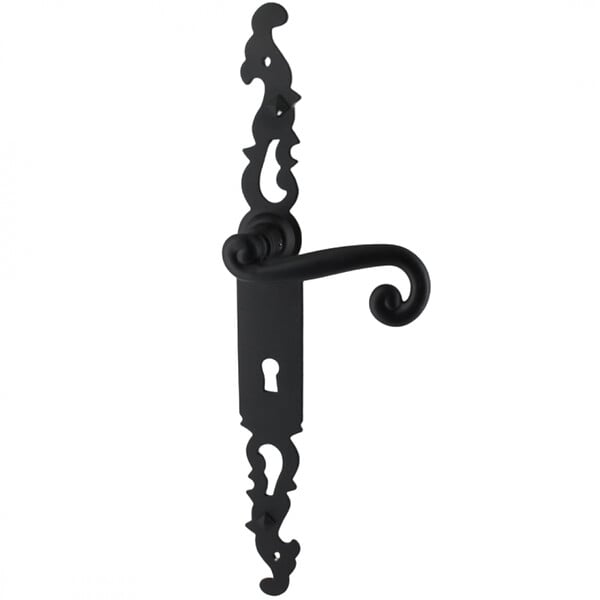 SECURY-T - Poignées de porte fer forgé COQ noir 330X36 mm Trou de clé L - large