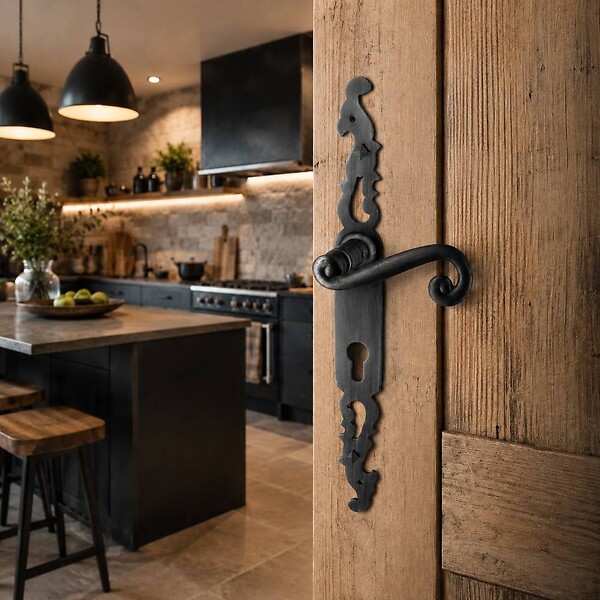 SECURY-T - Poignées de porte fer forgé COQ vieil argent 330X36 mm Trou de cylindre i - large