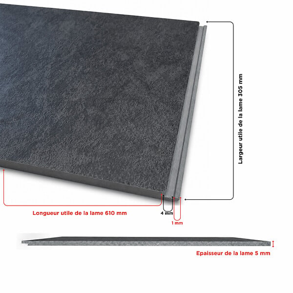 MCCOVER - Dalle SPC clipsable sol et mur 11,16 m² pierre noire - 305 x 610 mm, usure 0,5 mm Pierre noire - large