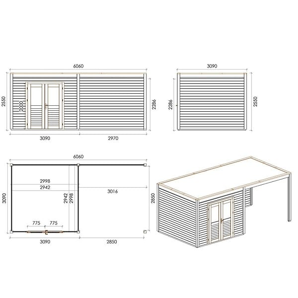 ALTANKA - Abri de jardin en bois Sora 6.06x3.09m - 18.73m2 - Ep. 28mm - Traité - 000480 - large