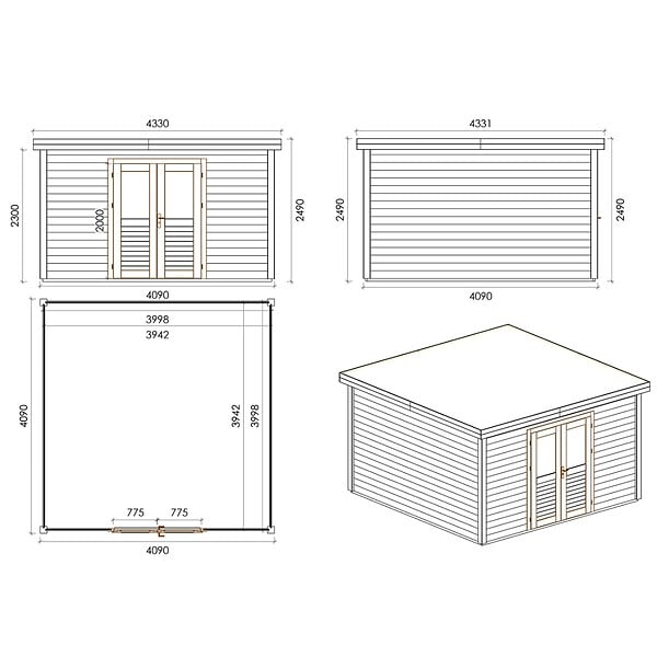ALTANKA - Abri de jardin en bois Freya 4.09x4.09m - 16.73m2 - Ep. 28mm - Traité - 000468 - large