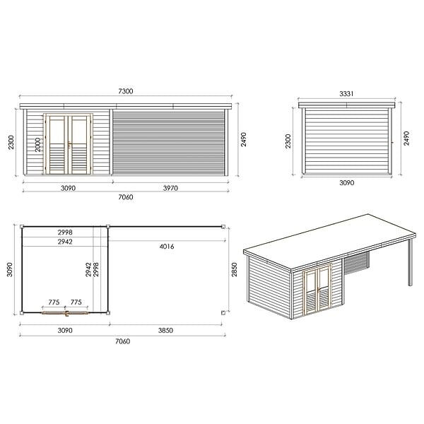 ALTANKA - Abri de jardin en bois Aura 7.06x3.09m - 21.81m2 - Ep. 28mm - Traité - 000470 - large