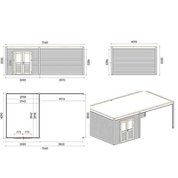ALTANKA - Abri de jardin en bois Sora 7.06x4.09m - 28.87m2 - Ep. 28mm - Traité - 000483 - large