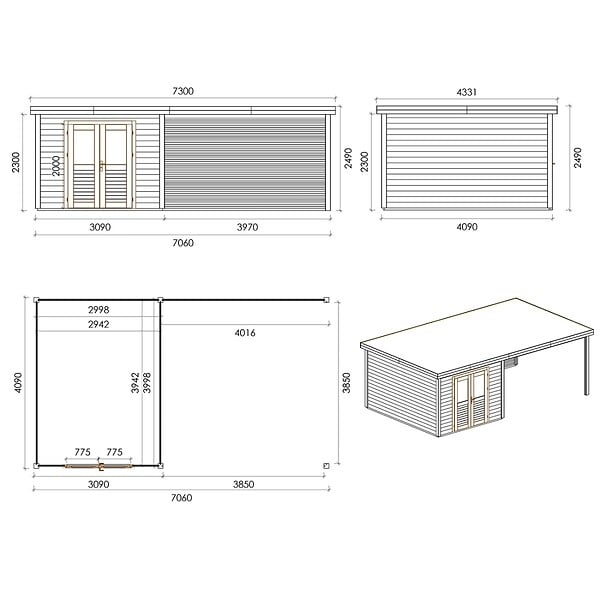 ALTANKA - Abri de jardin en bois Aura 7.06x4.09m - 28.87m2 - Ep. 28mm - Traité - 000472 - large