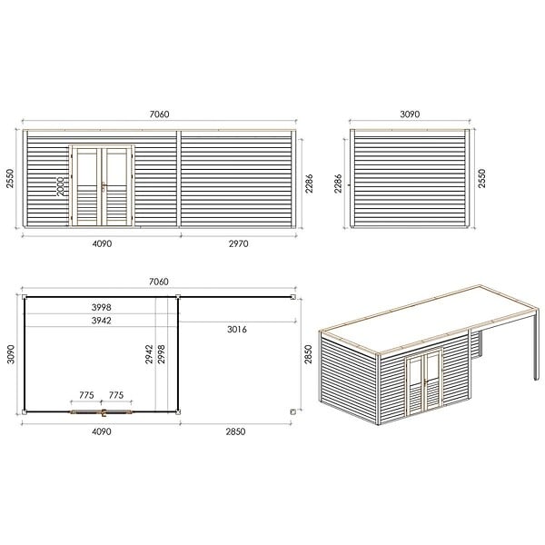 ALTANKA - Abri de jardin en bois Nova 7.06x3.09m - 21.82m2 - Ep. 28mm - Traité - 000484 - large