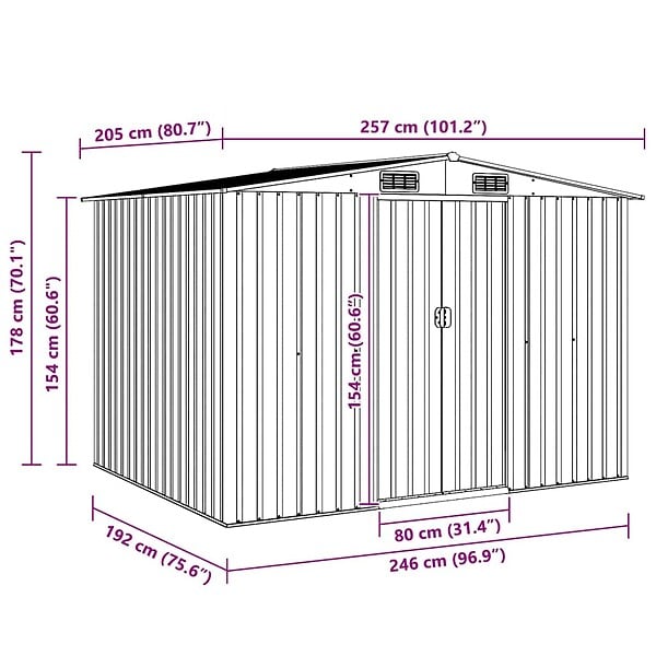 VIDAXL - vidaXL Abri de stockage pour jardin Anthracite Acier 257x205x178 cm - large