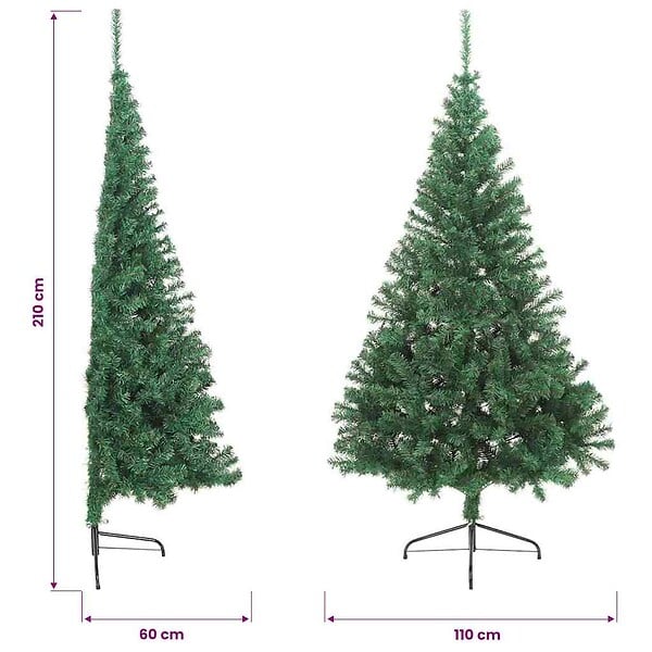 VIDAXL - vidaXL Sapin de Noël artificiel moitié avec support vert 210 cm PVC - large