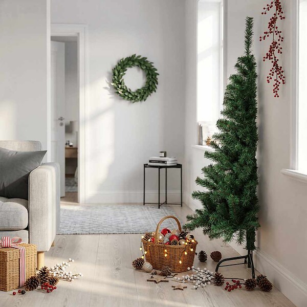VIDAXL - vidaXL Sapin de Noël artificiel moitié avec support vert 150 cm PVC - large