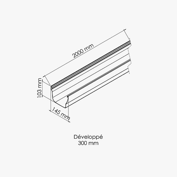 MON MARCHE DECO - Gouttière PVC Moulurée dév 300 mm - Long. 1,90 m - Blanc - large