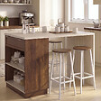 ID MARKET - Ilot central mange-debout 4 personnes VITO 130 cm bois noyer et plateau effet travertin - vignette