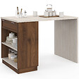ID MARKET - Ilot central mange-debout 4 personnes VITO 130 cm bois noyer et plateau effet travertin - vignette