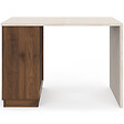 ID MARKET - Ilot central mange-debout 4 personnes VITO 130 cm bois noyer et plateau effet travertin - vignette