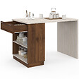 ID MARKET - Ilot central mange-debout 4 personnes VITO 130 cm bois noyer et plateau effet travertin - vignette