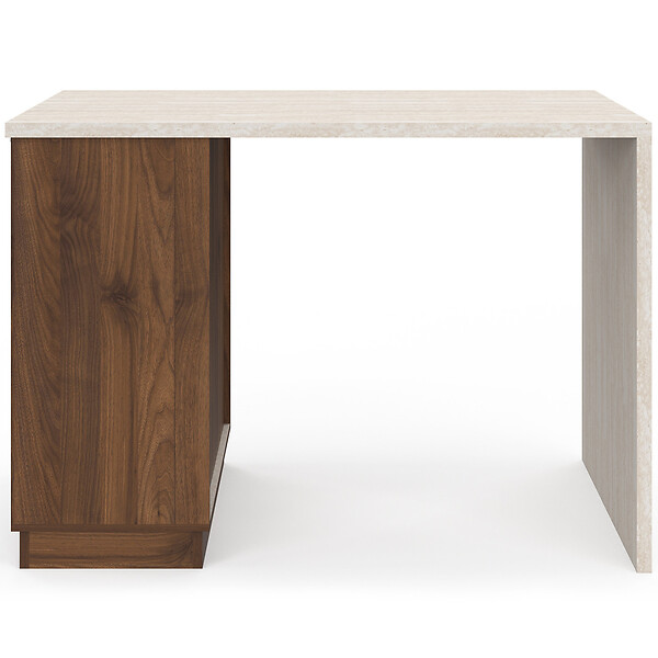 ID MARKET - Ilot central mange-debout 4 personnes VITO 130 cm bois noyer et plateau effet travertin - large